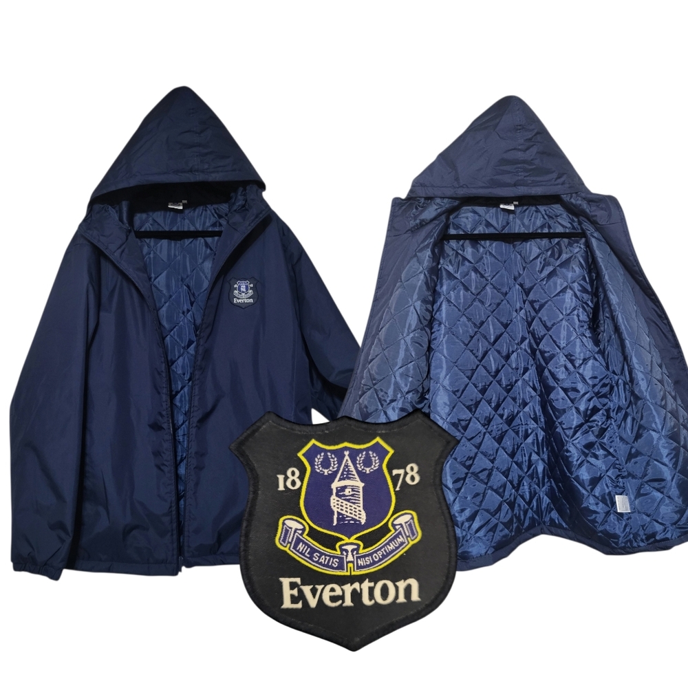 Everton UK Football Mens XL Quilted Lining Full Zip Hooded Jacket- Blue- Soccer